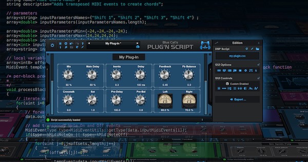 Blue Cat Audio「Blue Cat's Plug'n Script」DAW上でエフェクトも音源も自作できる!スクリプトでオーディオ/MIDI処理を自由に構築できる革新的プラグイン環境|DTMプラグインセール