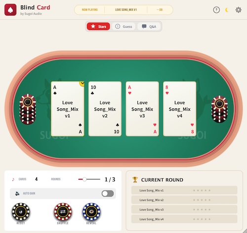 Sugoi Audio「Blind Card」コンプレッサーやミックスの違いは聴き分けられる?先入観を排除して音だけで判断できる無料ブラインドテストプラグイン|DTMプラグインセール