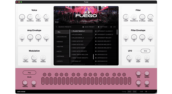 Sonic Nomad「Fuego」200種類以上の本格ラテン楽器と200種のプロ演奏MIDIを搭載！伝統からモダンまで一気にカバーするラテン特化型バーチャル・インストゥルメント｜DTMプラグインセール