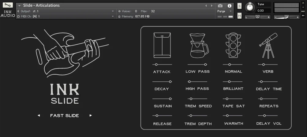 Ink Audio「Ink Slide」打ち込みでも自然な“にじみ”を再現、21のキー追従フレーズと8種アーティキュレーションで空気を変えるスライドギター音源｜DTMプラグインセール