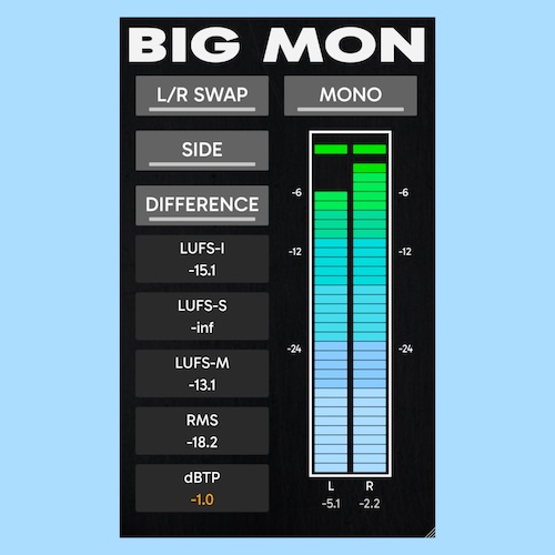 Big Man Labs「BIG MON」ミキシング・マスタリング・放送納品まで対応するEBU R128準拠ラウドネス測定＆True Peak検出搭載の高精度モニタリングツール｜DTMプラグインセール