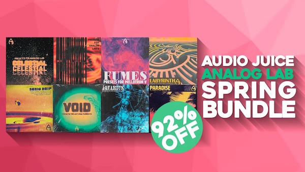 Audio Juice「SPRING DEAL Analog Lab V 8in1 BUNDLE」Analog Lab Vユーザー必見！480音色とドラム素材を網羅した8in1大容量サウンドバンドル｜DTMプラグインセール