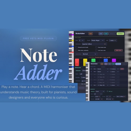 Aqua Node「NoteAdder Creative “MIDI Note to Chord” Enhancer VST」1音の入力が壮大なハーモニーへ進化する！理論ベース自動構築と完全手動設計を両立した次世代MIDIハーモナイザー｜DTMプラグインセール