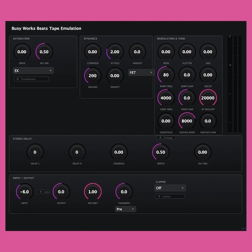 Busy Works Beats「Tape Emulation」サチュレーションから高域ロールオフまで自在にコントロールできる本格テープエミュレーション｜DTMプラグインセール