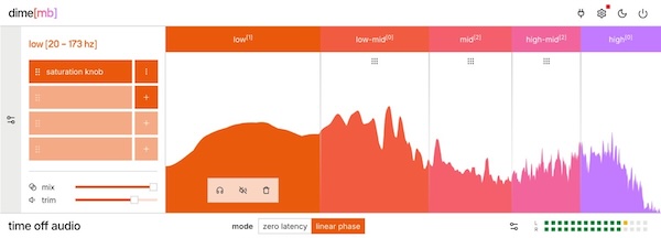 Time Off Audio「dime[mb]」帯域ごとに好きなVST3 / AUプラグインを自由に挿せる！最大5バンド対応の拡張型マルチバンドツール｜DTMプラグインセール