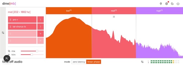 Time Off Audio「dime[mb]」帯域ごとに好きなVST3 / AUプラグインを自由に挿せる！最大5バンド対応の拡張型マルチバンドツール｜DTMプラグインセール