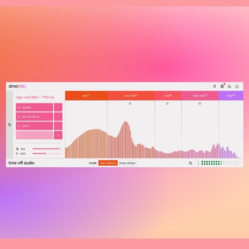 Time Off Audio「dime[mb]」帯域ごとに好きなVST3 / AUプラグインを自由に挿せる！最大5バンド対応の拡張型マルチバンドツール｜DTMプラグインセール