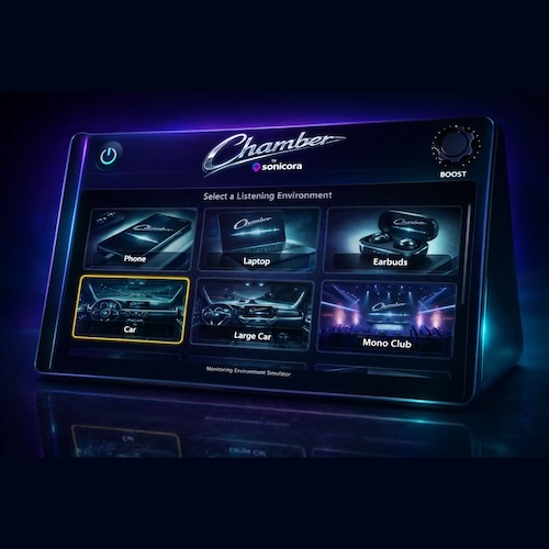 Sonicora「Chamber」スタジオでは完璧なのに外で崩れる…を解決！制作中にスマホ・車・モノラル環境を再現できるMac用無料プラグイン｜DTMプラグインセール