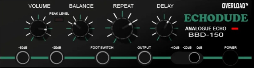 Overload Audio「ECHODUDE BBD-150 – Vintage Analog BBD Echo Delay」帯域制限もクロックノイズもあえて再現！本物志向のアナログBBDエコーサウンド｜DTMプラグインセール