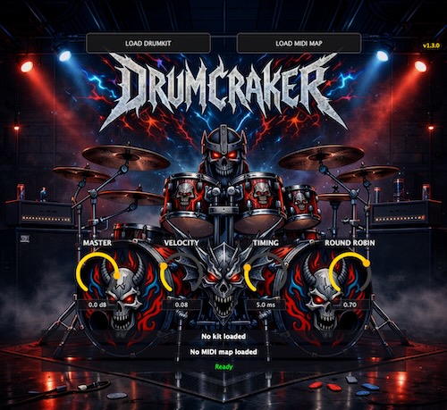 Wamphyre「DrumCraker VST3」DrumGizmo完全互換・16系統固定バス出力・高度なヒューマナイズ機能を備えた低レイテンシードラムサンプラー｜DTMプラグインセール