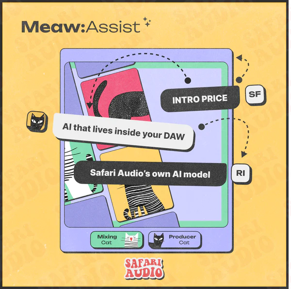 Safari Audio「Meaw: Assist」プロンプト1行から展開案を提案し、再生中トラックに反応して作曲とミックスを導く“AI猫”プラグイン｜DTMプラグインセール