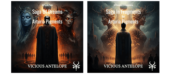 Vicious Antelope「Saga Series Bundle for Pigments」240種類のシネマティックプリセットを収録！進化するパッドと有機的なグラニュラーテクスチャで映画・ゲーム音楽の空間演出を強化するサウンドバンドル｜DTMプラグインセール
