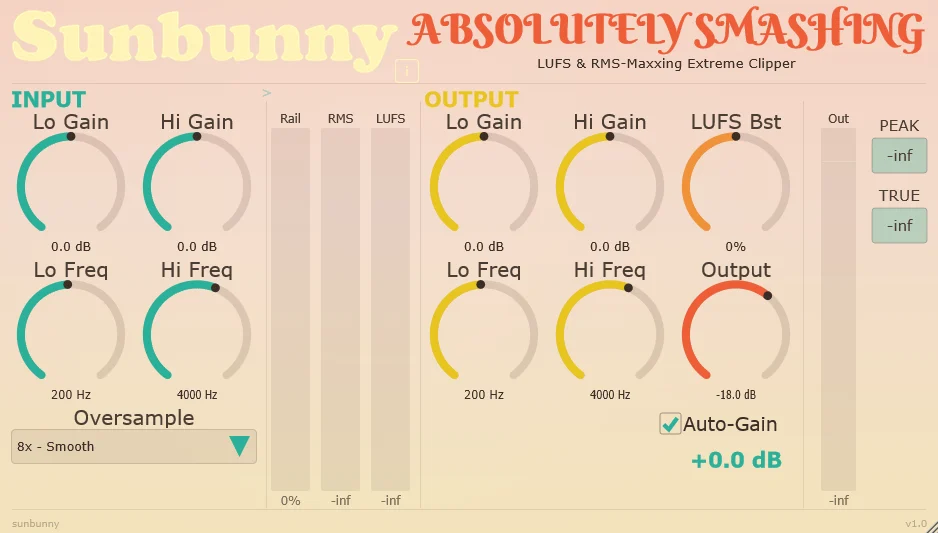 Sunbunny「Absolutely Smashing」+3 LUFS超えを本気で狙う！RMS＆LUFS最大化エクストリーム・クリッパー｜DTMプラグインセール