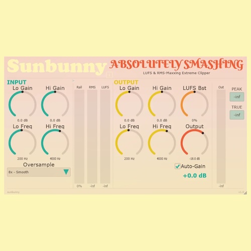 Sunbunny「Absolutely Smashing」+3 LUFS超えを本気で狙う！RMS＆LUFS最大化エクストリーム・クリッパー｜DTMプラグインセール
