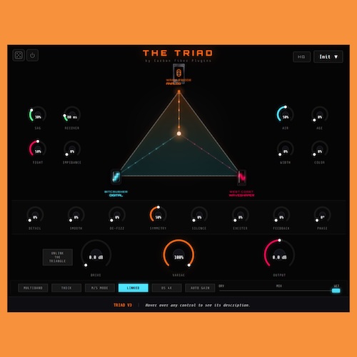 Carbon Fiber「Triad」アナログ・デジタル・ウェーブシェイパーの3系統を三角形XYパッドで自在にブレンドし、歪みそのものを設計できる次世代ディストーション｜DTMプラグインセール