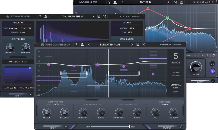 Minimal Audio「Mixing Bundle」音を整えるだけでは物足りない人へ！モーフィングEQ・6バンドコンプ・高機能リバーブを収録したミキシングバンドル｜DTMプラグインセール