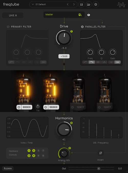 Freqport Plugins「FreqTube FT1-EMU」回路レベルのコンポーネントモデリングで真空管の非線形挙動まで再現！デジタル制作に本物の倍音と立体感を加える次世代チューブサチュレーション｜DTMプラグインセール