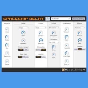 Musical Entropy「Spaceship Delay」モジュレーション・ダイナミクス・Freezeまで搭載！クラシックなエコーからヴィンテージ風揺らぎ、ルーパー的活用までこなす多機能ディレイ｜DTMプラグインセール