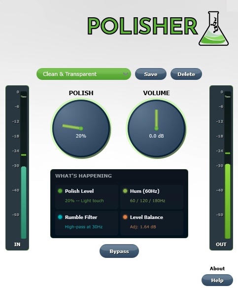 Driftlab Audio「Polisher」ミックス前の“下処理”を自動化!50/60Hzハム検出・ランブル除去・透明レベリングをワンノブで行う、音の下地づくり専用プラグイン|DTMプラグインセール