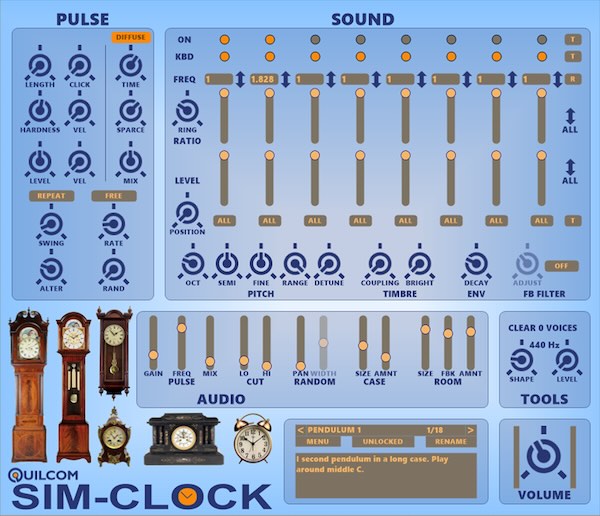 Quilcom「SIM-CLOCK」サンプルに頼らずここまで再現!ヴィンテージクロックのチクタク音・ベル・空間の揺らぎを細部まで作り込める、アンティーククロック専用シンセ|DTMプラグインセール