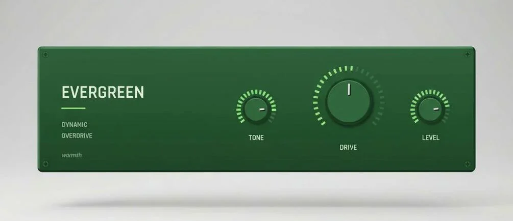 「Evergreen - Free Dynamic Overdrive VST」弱く弾けばクリーン、強く弾けば太く歪む！演奏ニュアンスを活かす、表情重視のダイナミック・オーバードライブ｜DTMプラグインセール