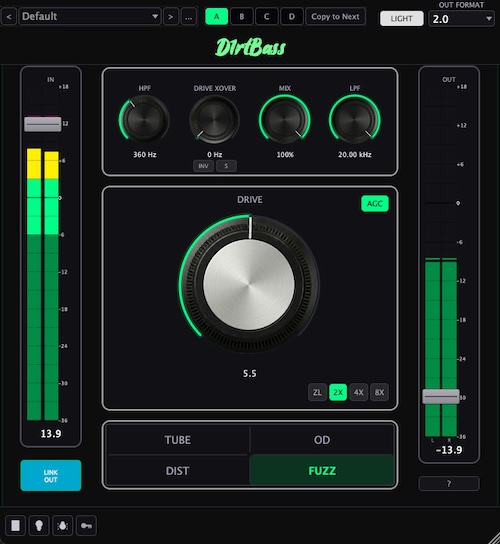 max1mus audio「D1rtBass」マルチバンド不要で低域をキープ！低域自動保護と4種類のドライブモードを備えたディストーション｜DTMプラグインセール