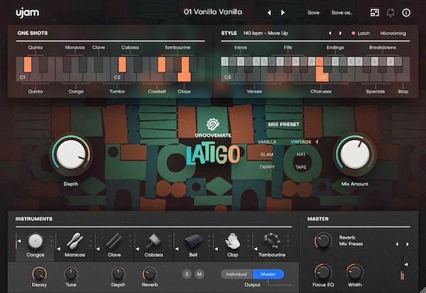 UJAM「Groovemate LATIGO」コンガ3台+マラカス/カバサ/クラベス/カウベルまで収録!460フレーズ×20プレイヤースタイルで“人間味のあるラテン・グルーヴ”を足せる打楽器音源|DTMプラグインセール