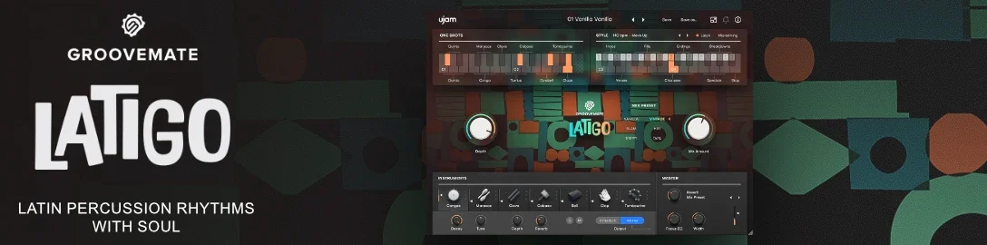 UJAM「Groovemate LATIGO」コンガ3台+マラカス/カバサ/クラベス/カウベルまで収録!460フレーズ×20プレイヤースタイルで“人間味のあるラテン・グルーヴ”を足せる打楽器音源|DTMプラグインセール