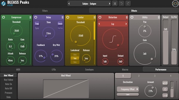 BLEASS「BLEASS Peaks」MIDIでフィルターを“演奏”するという新発想!最大8ボイス対応ポリフォニック・レゾナントフィルター|DTMプラグインセール