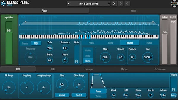 BLEASS「BLEASS Peaks」MIDIでフィルターを“演奏”するという新発想!最大8ボイス対応ポリフォニック・レゾナントフィルター|DTMプラグインセール