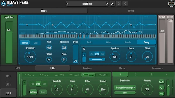 BLEASS「BLEASS Peaks」MIDIでフィルターを“演奏”するという新発想!最大8ボイス対応ポリフォニック・レゾナントフィルター|DTMプラグインセール