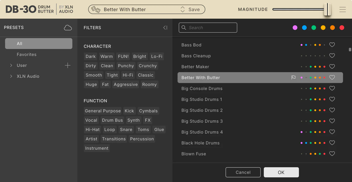 XLN Audio「DB-30」ループにも生ドラムにも即効!6モジュール+Magnitude一括コントロールで、ドラムに瞬時にパンチと個性を加える即戦力プロセッサー|DTMプラグインセール