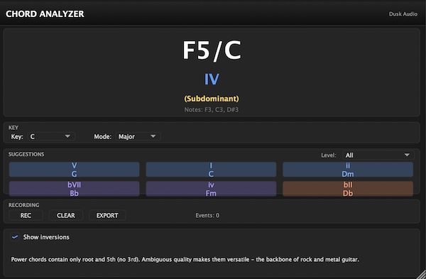 Dusk Audio「Chord Analyzer」リアルタイムでコードを検出し、ローマ数字分析と和声機能表示まで行える音楽理論対応MIDIプラグイン｜DTMプラグインセール