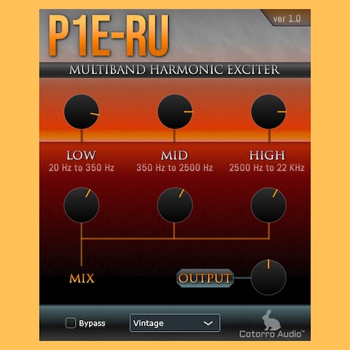 Cotorro Audio「P1E-RU Multiband Harmonic Exciter」3バンド独立サチュレーションでボーカル、ギター、EDMトラックに存在感と厚みをプラスする、マルチバンド・エキサイター｜DTMプラグインセール