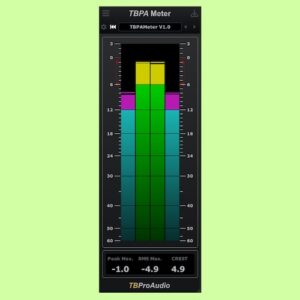TBProAudio「TBPAMeter」ピーク・RMS・CRESTを一画面で確認できるシンプルかつ高精度なメータープラグイン｜DTMプラグインセール