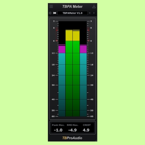 TBProAudio「TBPAMeter」ピーク・RMS・CRESTを一画面で確認できるシンプルかつ高精度なメータープラグイン｜DTMプラグインセール
