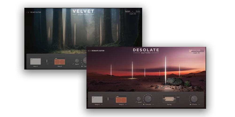 e-instruments「Desolate & Velvet Guitars Bundle」ヴィンテージアンプと実機スプリングリバーブを再現！シネマティックな情緒とアンビエントな空気感を描き出す表現力豊かなギター音源｜DTMプラグインセール