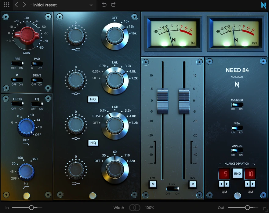 NoiseAsh「NEED 84 Console EQ」アナログ・ブリティッシュClass-Aコンソールの質感をDAWで再現!4バンドEQ+プリアンプ+M/S処理を搭載した、ビンテージ系コンソールEQ|DTMプラグインセール