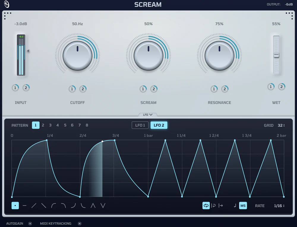 Cure Audio「Scream」Massiveの伝説的Screamフィルターを単体VSTとして再構築!内蔵LFOで自在にモジュレーションできる無料プラグイン|DTMプラグインセール