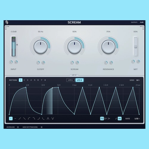 Cure Audio「Scream」Massiveの伝説的Screamフィルターを単体VSTとして再構築！内蔵LFOで自在にモジュレーションできる無料プラグイン｜DTMプラグインセール