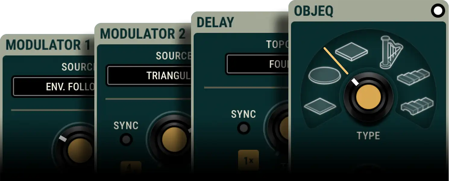 Applied Acoustics Systems「Objeq Delay 2」モジュレーション、ピッチトラッキング、音響共鳴を融合!アコースティック共鳴フィルターとデュアルモジュレーターで有機的な動きを生み出す次世代ディレイ・エフェクト|DTMプラグインセール
