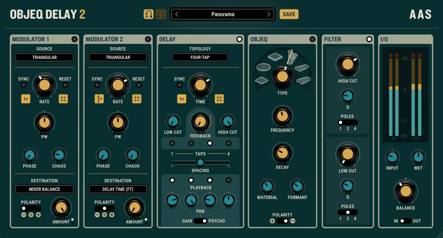 Applied Acoustics Systems「Objeq Delay 2」モジュレーション、ピッチトラッキング、音響共鳴を融合!アコースティック共鳴フィルターとデュアルモジュレーターで有機的な動きを生み出す次世代ディレイ・エフェクト|DTMプラグインセール