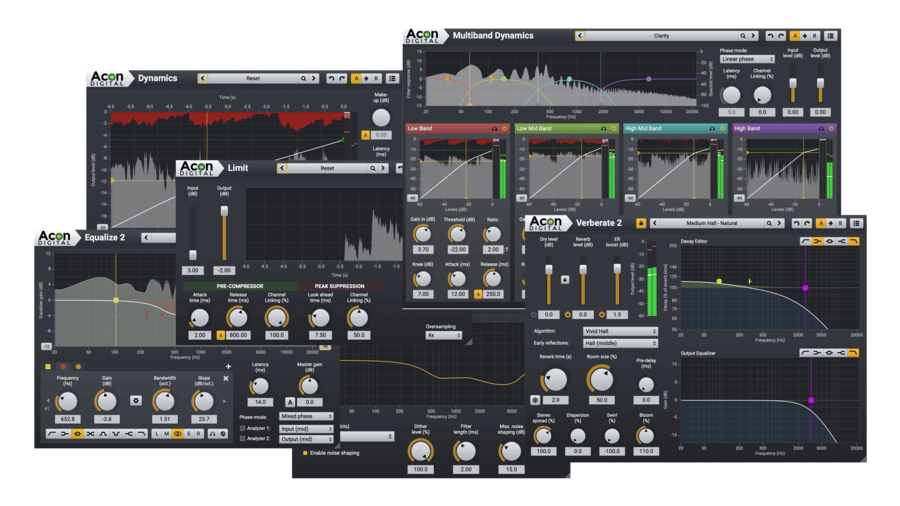 Acon Digital「Mix & Mastering Suite」EQ・マルチバンドコンプ・リミッター・ディザーまで網羅！透明性を極めた6種プラグインでミックスからマスタリングまで一気通貫できるバンドル｜DTMプラグインセール