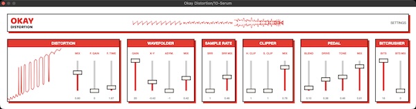 Okay Synthesizer「OKAY DISTORTION」ローファイから破壊的サウンドまで対応！6つのディストーションエンジンを自由にスタッキングできる無料プラグイン｜DTMプラグインセール