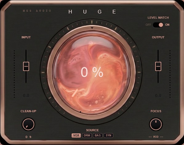 MG9 Audio「HUGE」デジタル音源が薄いと感じたら試したい！CLEAN-UPと中央ノブで音を太く整えるプラグイン｜DTMプラグインセール