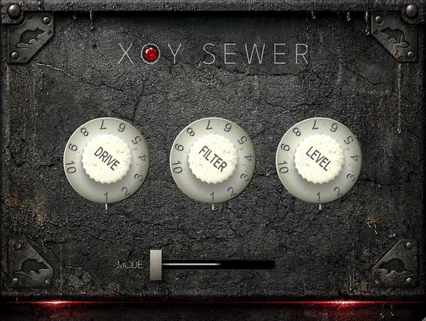 XOY PRODUCTION「XOY SEWER」5つの“ラット系”ボイスを1画面に凝縮！Drive・Filter・Levelだけで音が決まる無料ディストーション｜DTMプラグインセール