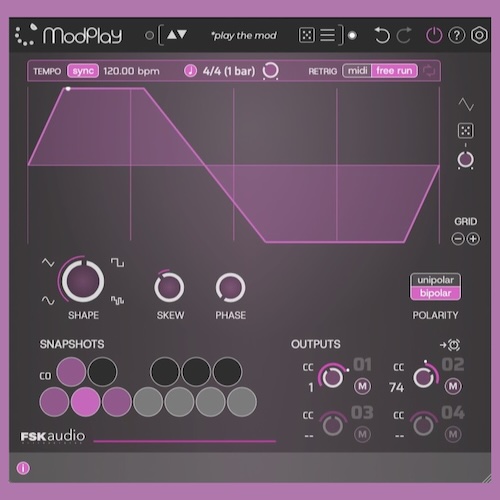 FSK Audio「ModPlay」他のプラグインをMIDI CCで自在にコントロール！演奏できるLFOでサウンドに有機的な動きを加える、MIDI LFOツール｜DTMプラグインセール
