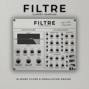 Cloudy Samples「Filtre」16モードの高精度フィルターと自在にカスタマイズできるLFOモジュレーションを融合し、音に滑らかな揺らぎからリズミカルな変化まで与える次世代型VSTエフェクト｜DTMプラグインセール
