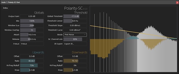 Polarity「Polarity-SC-Dark」数千のFFTバンドを駆使して音を立体的に彫刻する！アップワード／ダウンワード同時処理に対応した無料スペクトラルコンプレッサー｜DTMプラグインセール