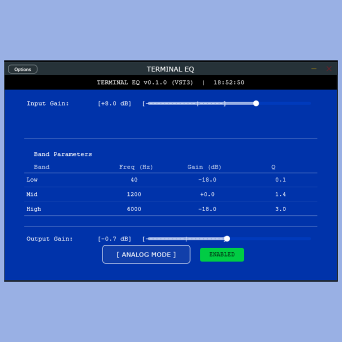 Terminal Audio「TERMINAL EQ」ターミナル風UIとアナログモードを搭載した、Ableton Live 12対応の実験的3バンドEQ｜DTMプラグインセール